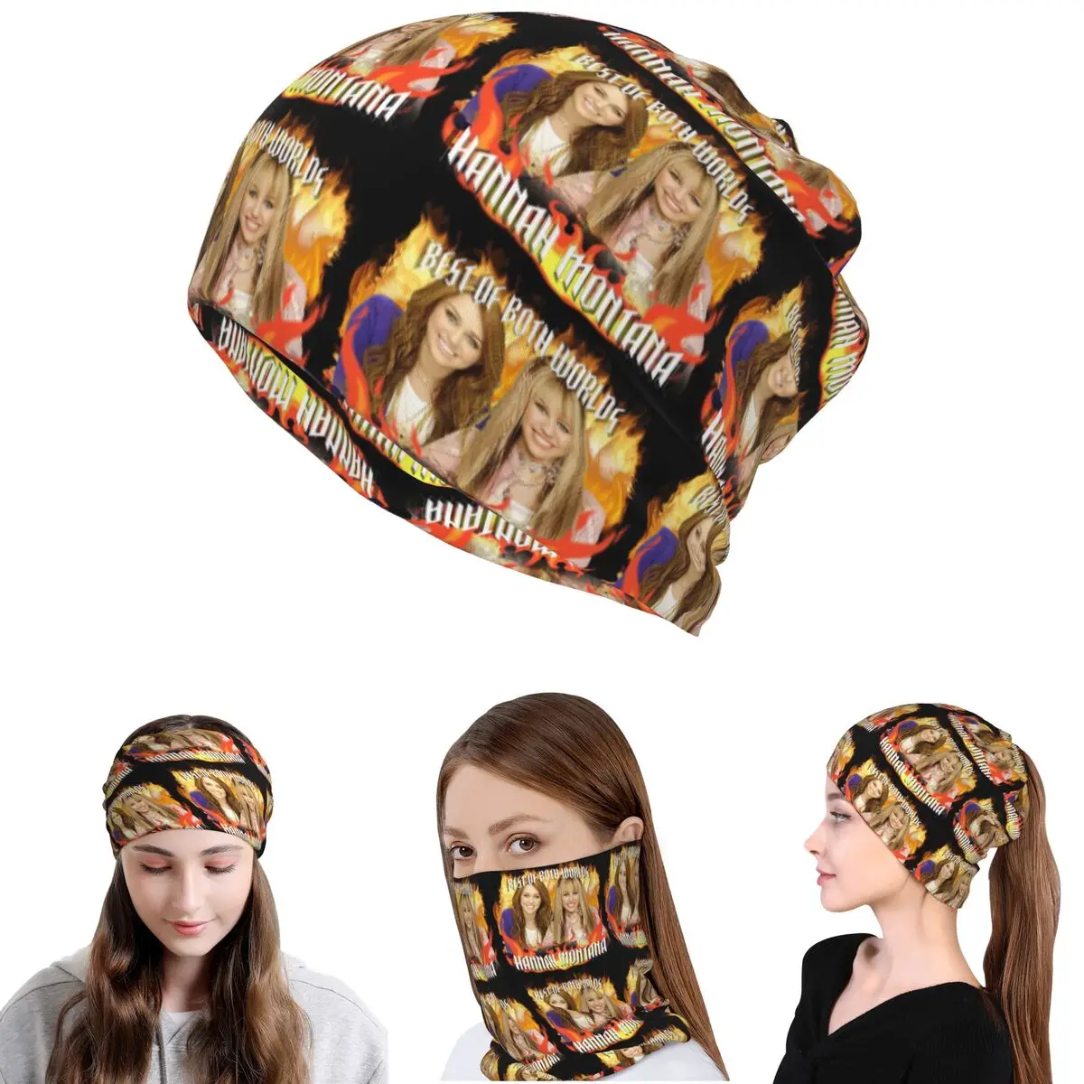 Knit Beanie Hat Warm - Hannah Montana Collage Bandana Neck Cover