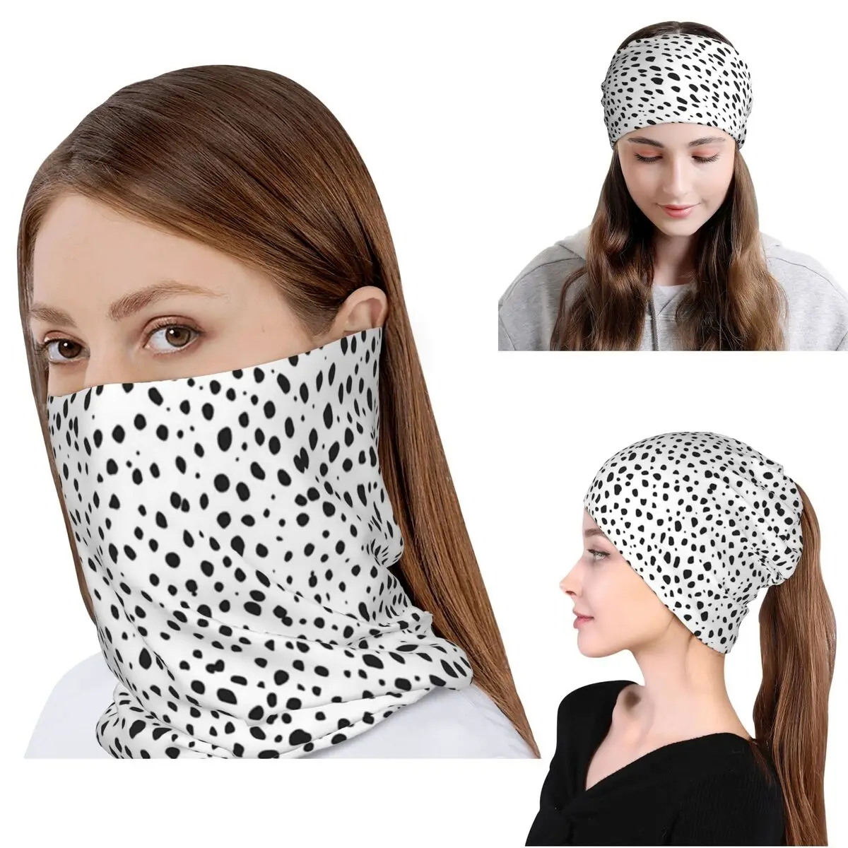 Knit Beanie Hat Warm - Dalmatian Spots Black And White Polka