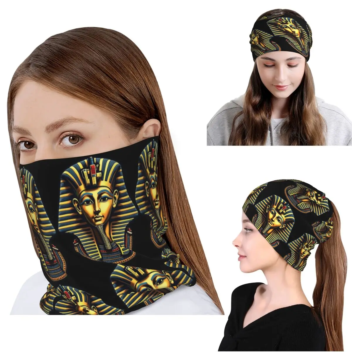 Knit Beanie Hat Warm - Egyptian Pharaoh With Golden Crown Illustration