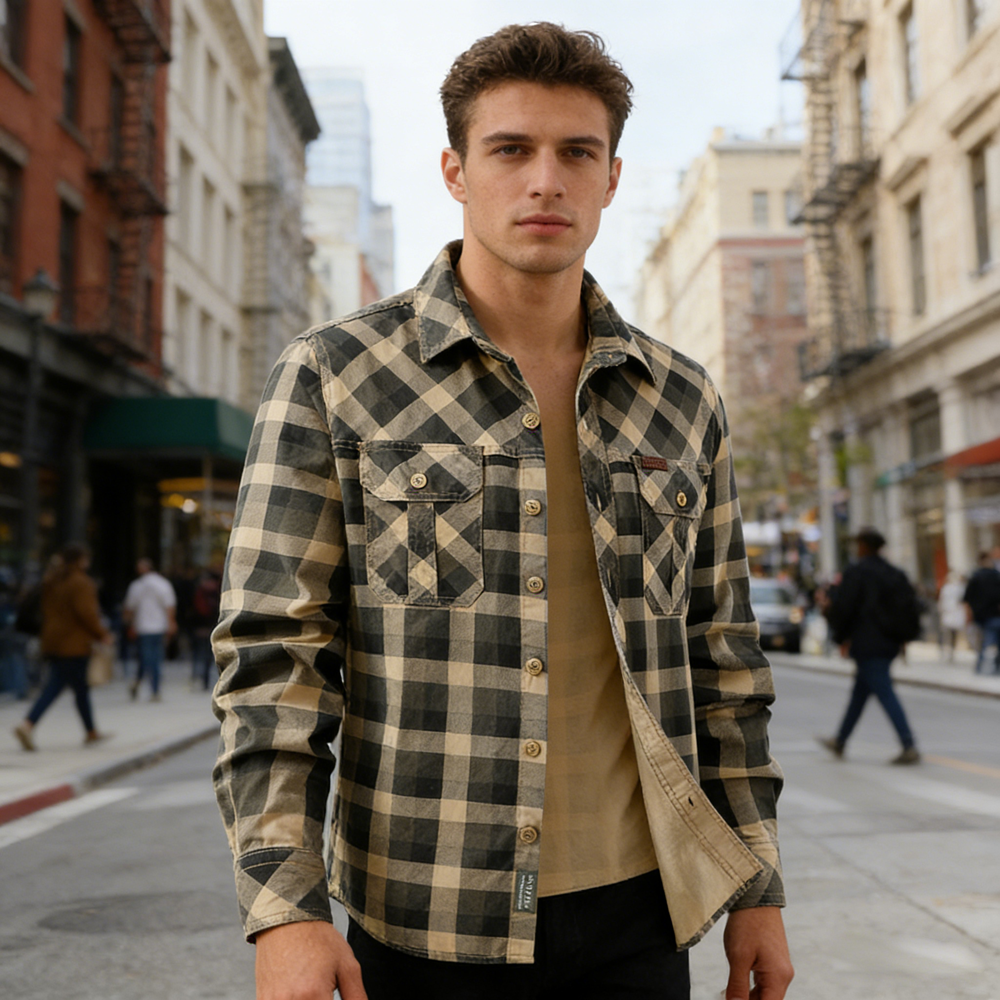 Spring Autumn Men's Cotton Pla – Flannel Shirt Lined Bewertung und Preis