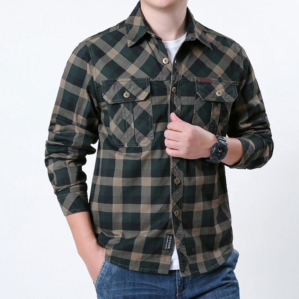 Spring Autumn Men's Cotton Pla – Flannel Shirt Lined Bewertung und Preis