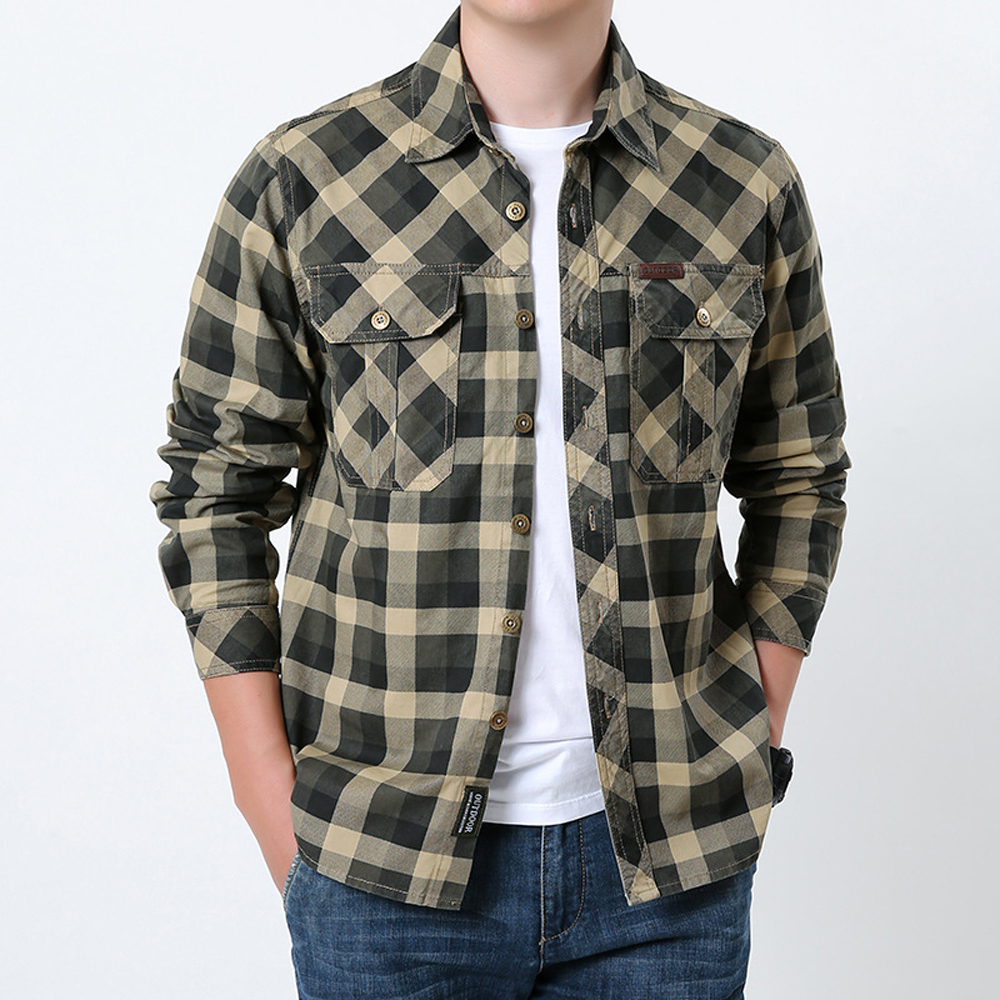 Spring Autumn Men's Cotton Pla – Flannel Shirt Lined Bewertung und Preis