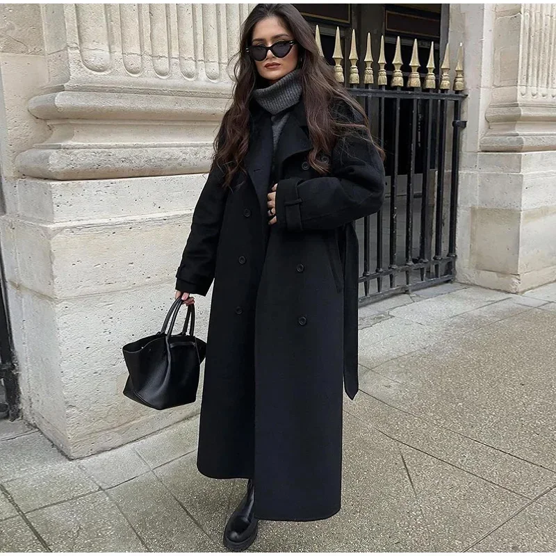 Elegant Grey Belt Long Faux Wo – Wool Coat Peacoat Bewertung und Preis
