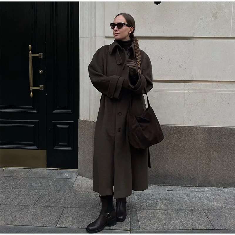 Elegant Grey Belt Long Faux Wo – Wool Coat Peacoat Bewertung und Preis