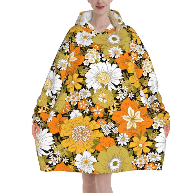Hippie Flower Floral Retro Bla – Sherpa Hoodie Fleece Bewertung und Preis