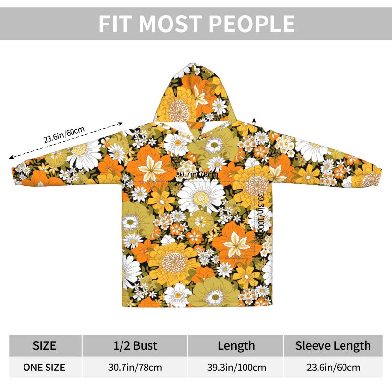 Hippie Flower Floral Retro Bla – Sherpa Hoodie Fleece Bewertung und Preis