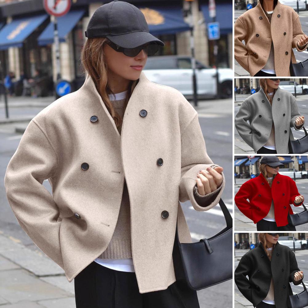 Women's Winter Cropped Wool Co – Wool Coat Peacoat Bewertung und Preis