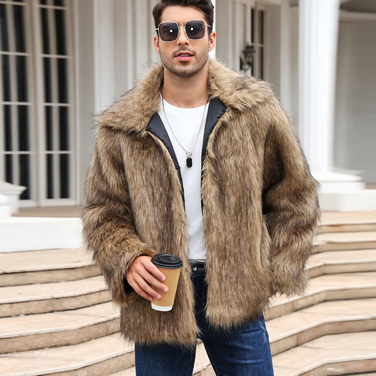Men Faux Fox Fur Jacket Coat W – Down Jacket Packable Bewertung und Preis