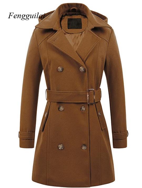 Women's Black Hooded Double Br – Wool Coat Peacoat Bewertung und Preis