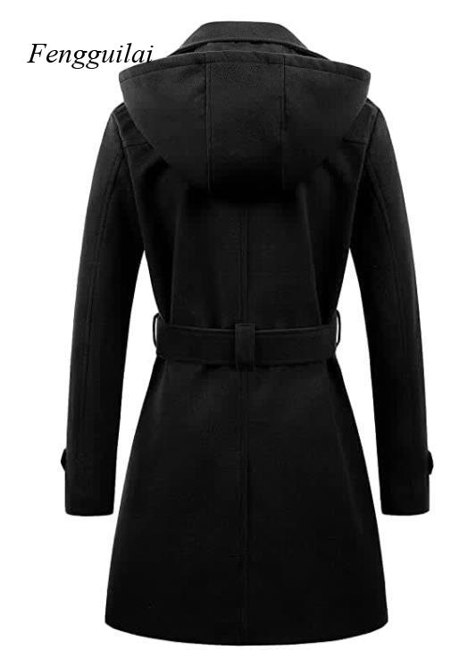 Women's Black Hooded Double Br – Wool Coat Peacoat Bewertung und Preis